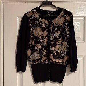 Tracy M Black and Cream Floral Cardigan